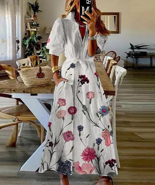 Single-Breasted Tie-Waist Dress with Button Details