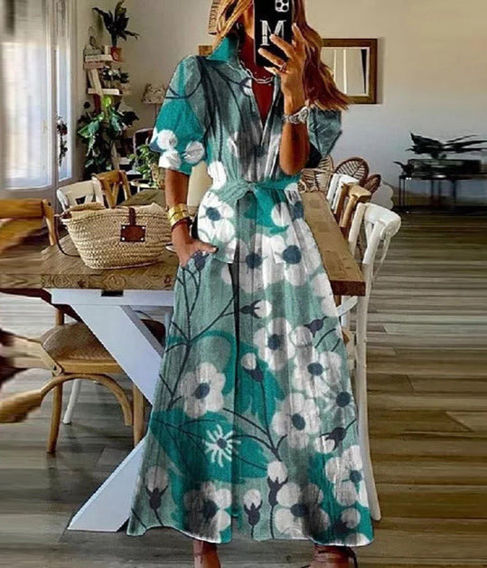 Single-Breasted Tie-Waist Dress with Button Details