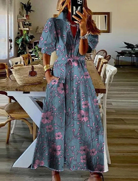 Single-Breasted Tie-Waist Dress with Button Details
