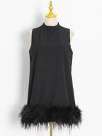Crewneck A-Line Dress with Feather Details