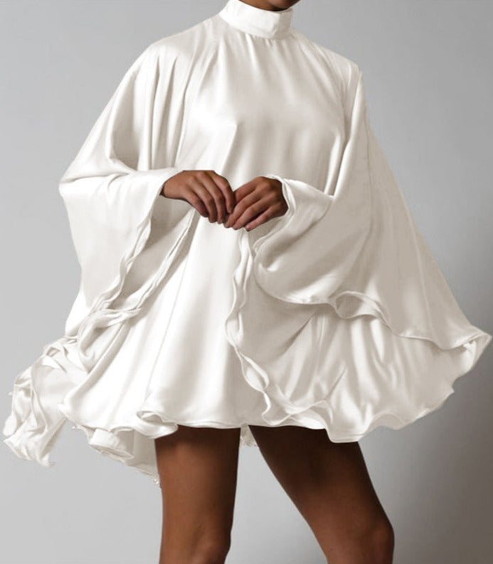 Satin Bell-Sleeve Dress with an Open Back