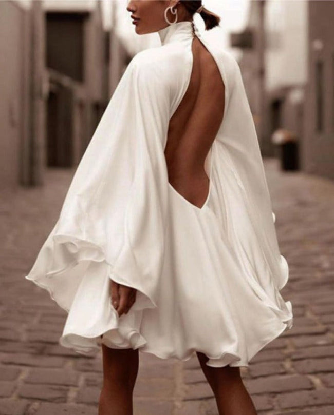 Satin Bell-Sleeve Dress with an Open Back Main image