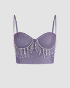 Strappy Cropped Cami Top with Rhinestone Accents
