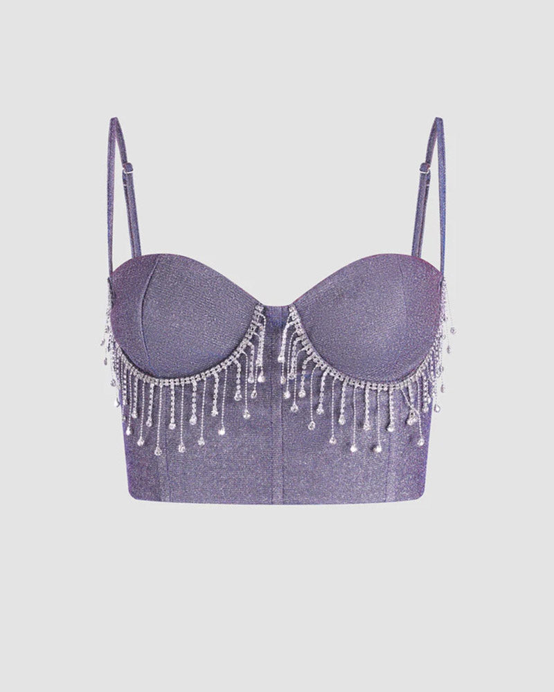 Strappy Cropped Cami Top with Rhinestone Accents
