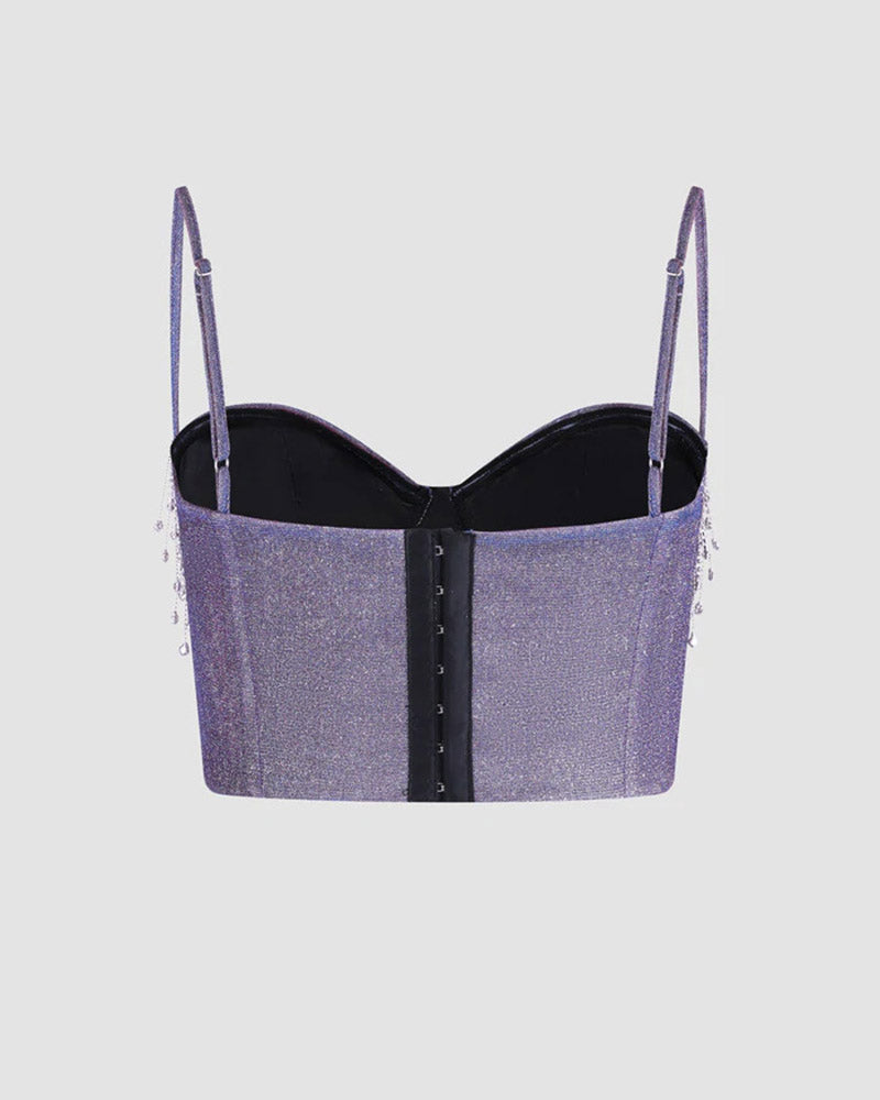 Strappy Cropped Cami Top with Rhinestone Accents
