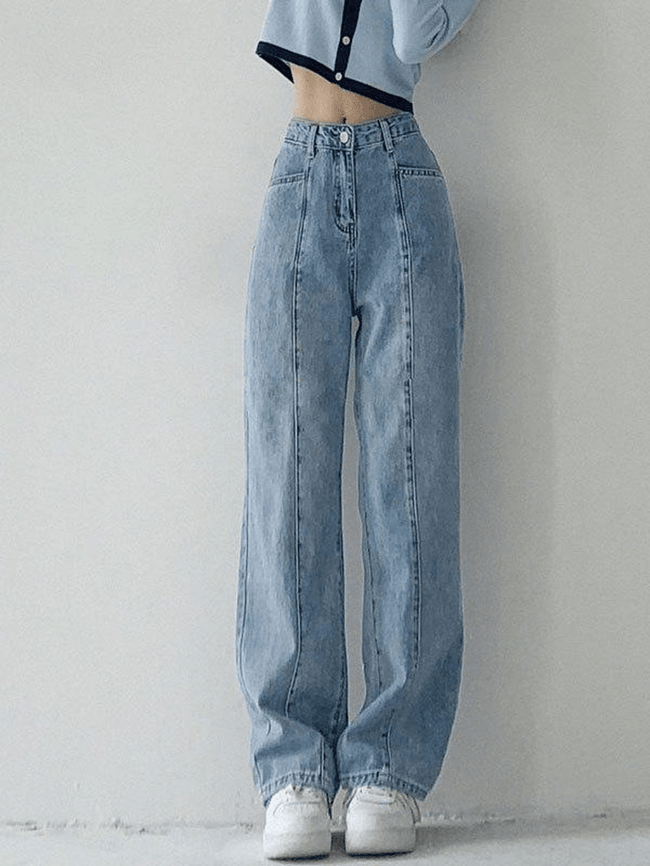 Seam Detail Washed Boyfriend Jeans Blue / S Jeans Main image