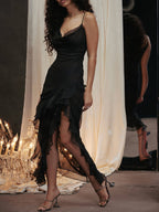 Black Maxi Dress with Ruffle Details