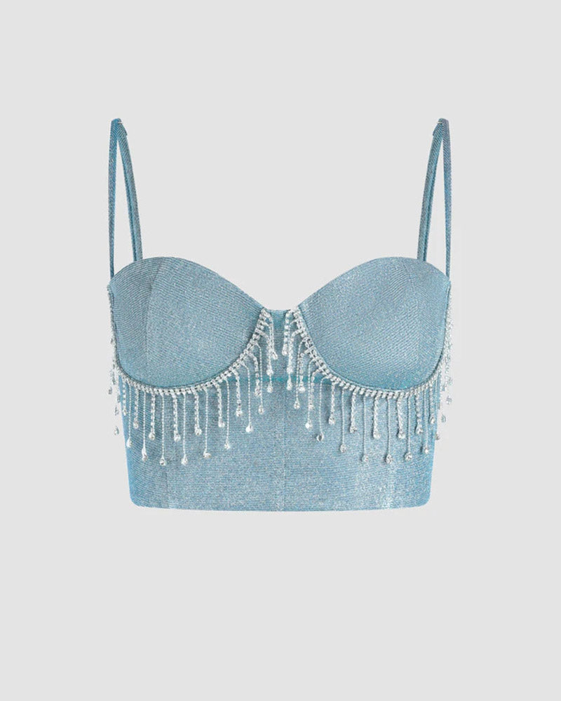 Strappy Cropped Cami Top with Rhinestone Accents