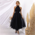 Mesh Sleeveless Dress with a Halter Neck