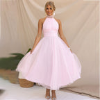 Mesh Sleeveless Dress with a Halter Neck