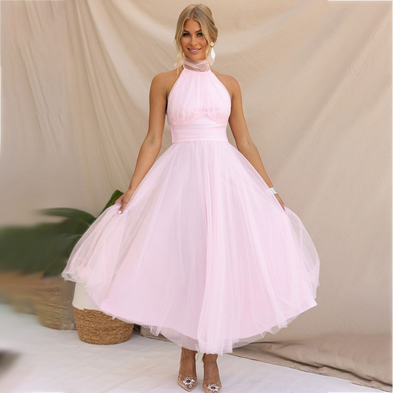 Mesh Sleeveless Dress with a Halter Neck