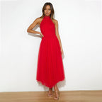 Mesh Sleeveless Dress with a Halter Neck