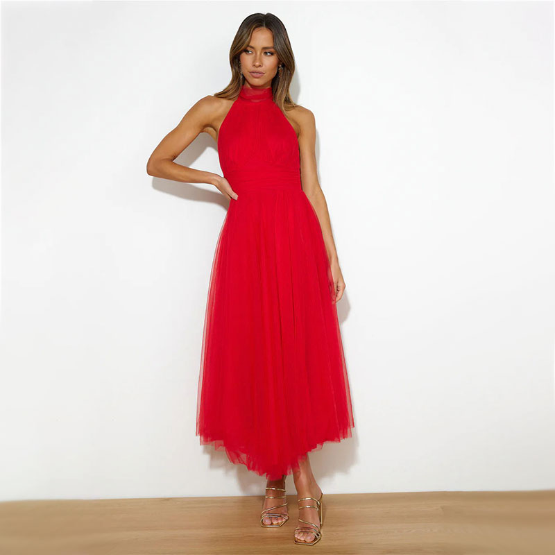Mesh Sleeveless Dress with a Halter Neck