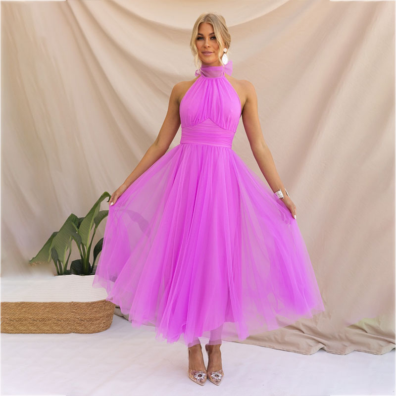 Mesh Sleeveless Dress with a Halter Neck