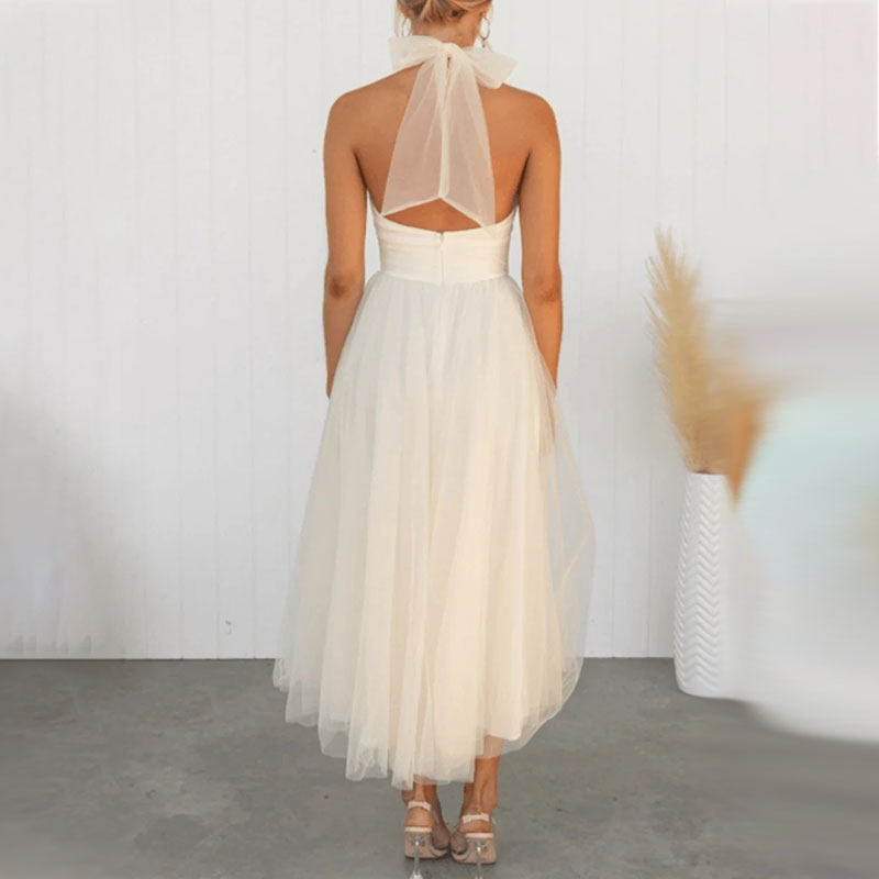 Mesh Sleeveless Dress with a Halter Neck