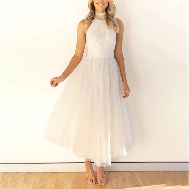 Mesh Sleeveless Dress with a Halter Neck