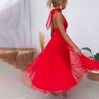 Mesh Sleeveless Dress with a Halter Neck