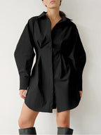 A-Line Balloon-Sleeve Collared Mini Dress