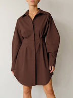 A-Line Balloon-Sleeve Collared Mini Dress