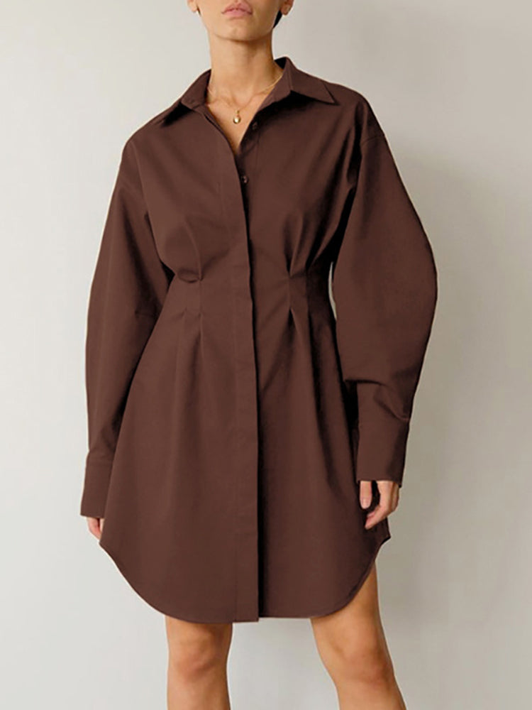 A-Line Balloon-Sleeve Collared Mini Dress