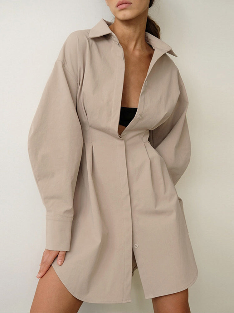 A-Line Balloon-Sleeve Collared Mini Dress