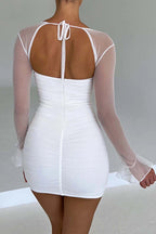 Pleated Paneled Long-Sleeve Mini Dress