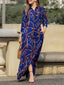 Printed Lapel-Collar Button-Detail Dress