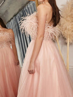 Sequined Mesh Dress with Feather Details