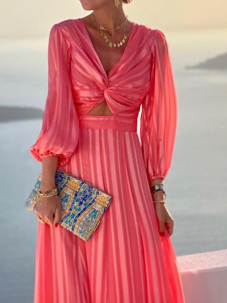 Striped Puff-Sleeve Dress