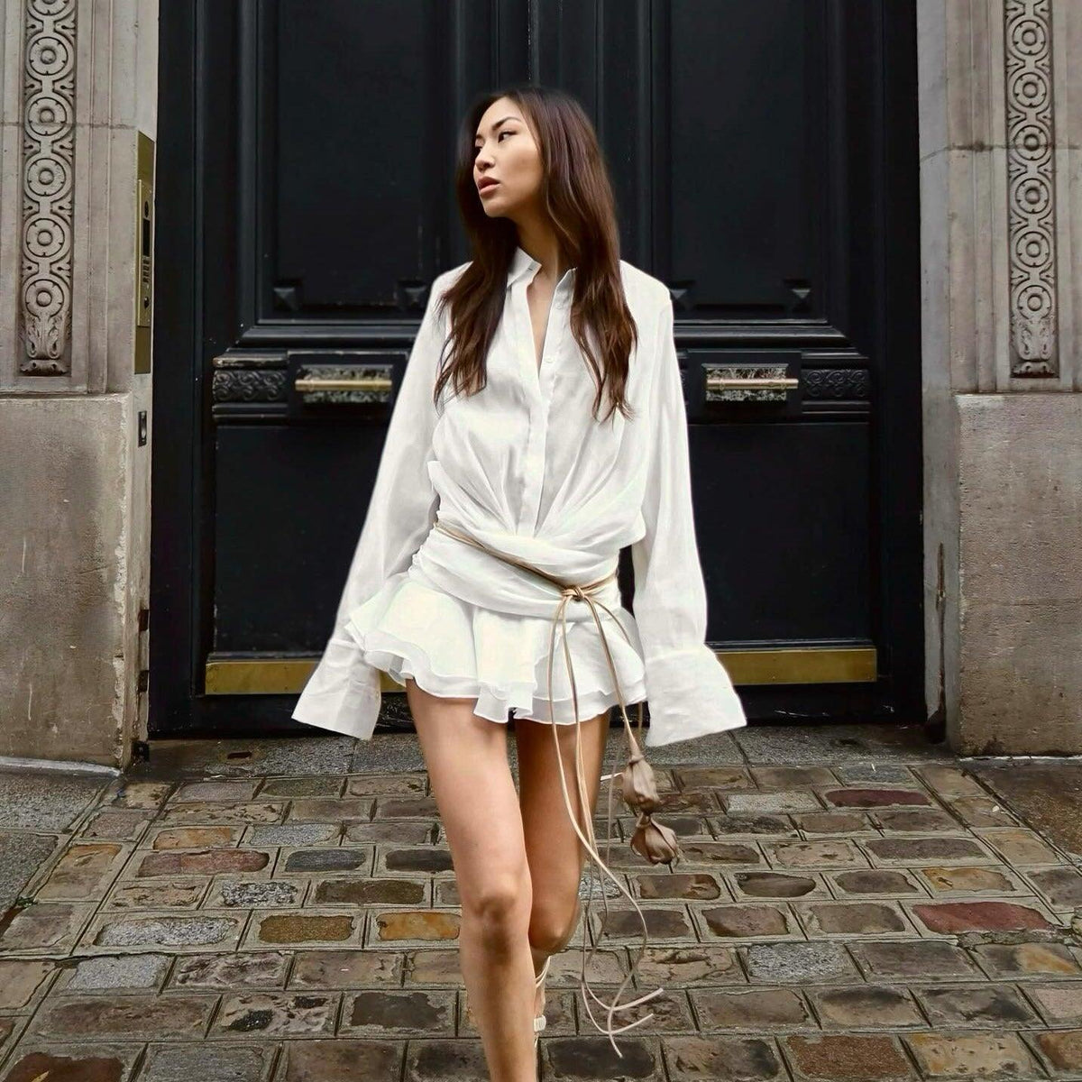 Relaxed-Fit Twist-Detail Mini Dress with Pleat Details
